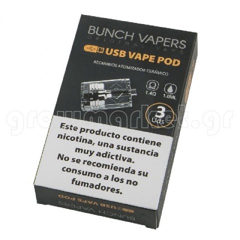 Bunch Vapers USB POD Replacement Ceramic 1ml Black 1,5mm (3 units)